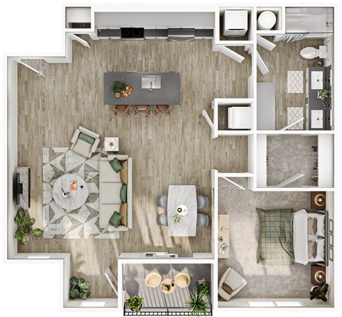 Floor plan for 1 bed, 1 bath, 1024 sqft